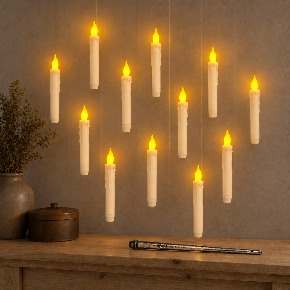 Noruva Glow floating LED candle set in Warm Yellow with wand remote