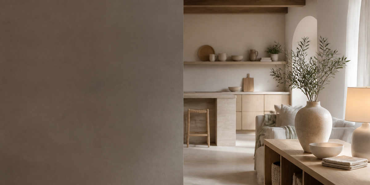 Warm, calm Noruva home interior with sculptural ceramics and natural textures