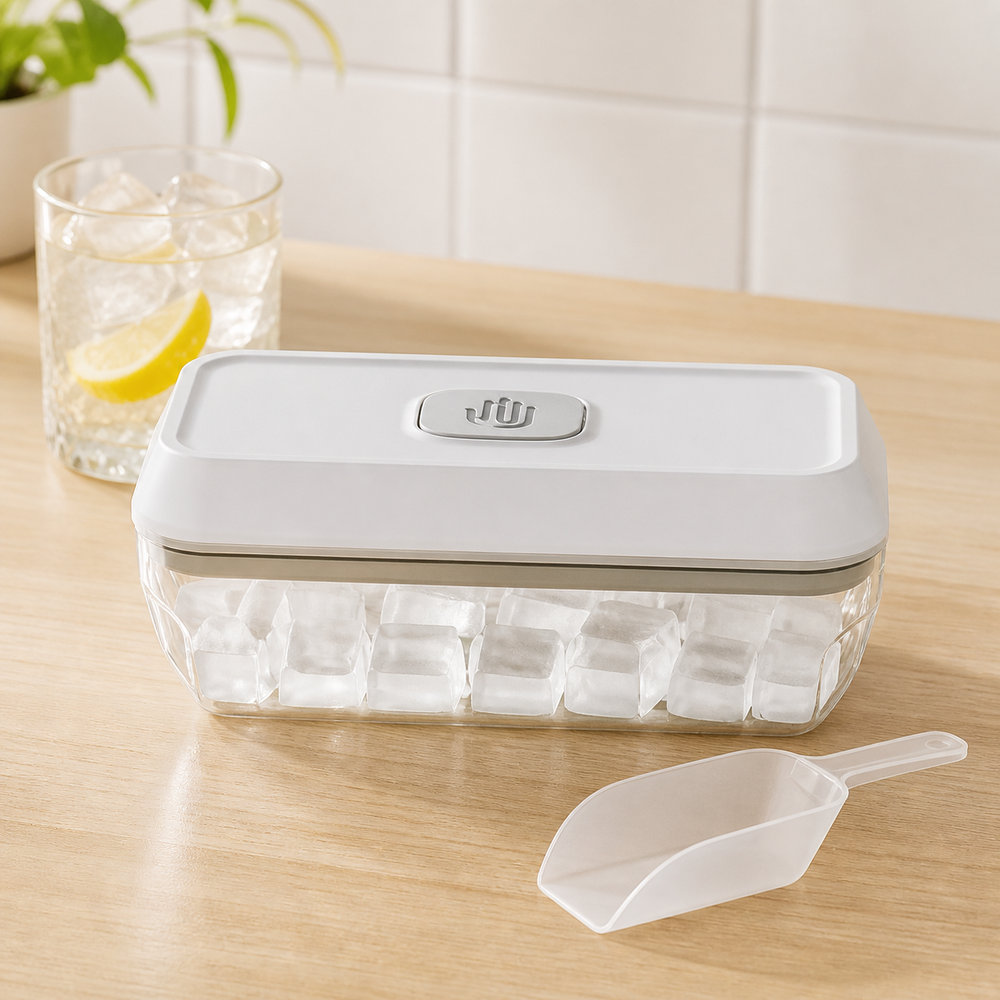Noruva press ice tray with storage box and scoop