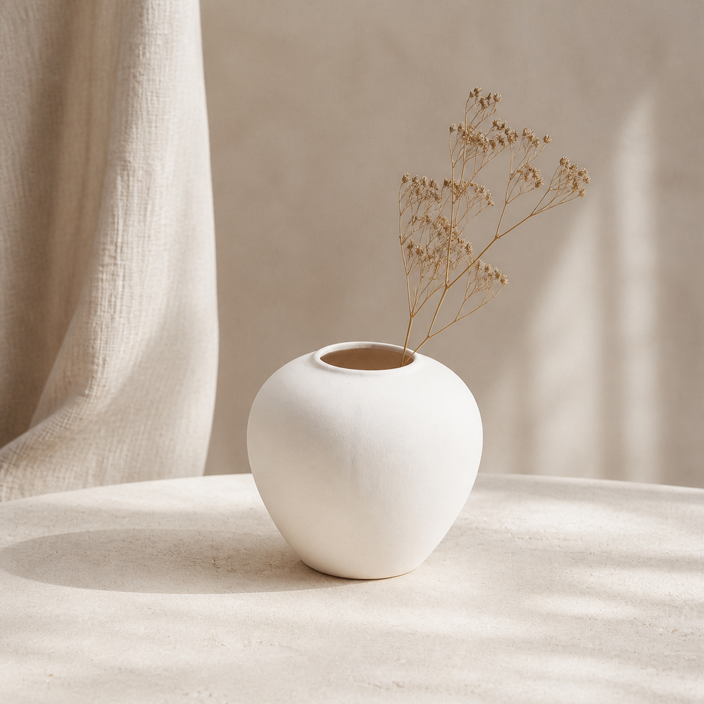 Noruva sculptural ceramic vase in a warm neutral interior
